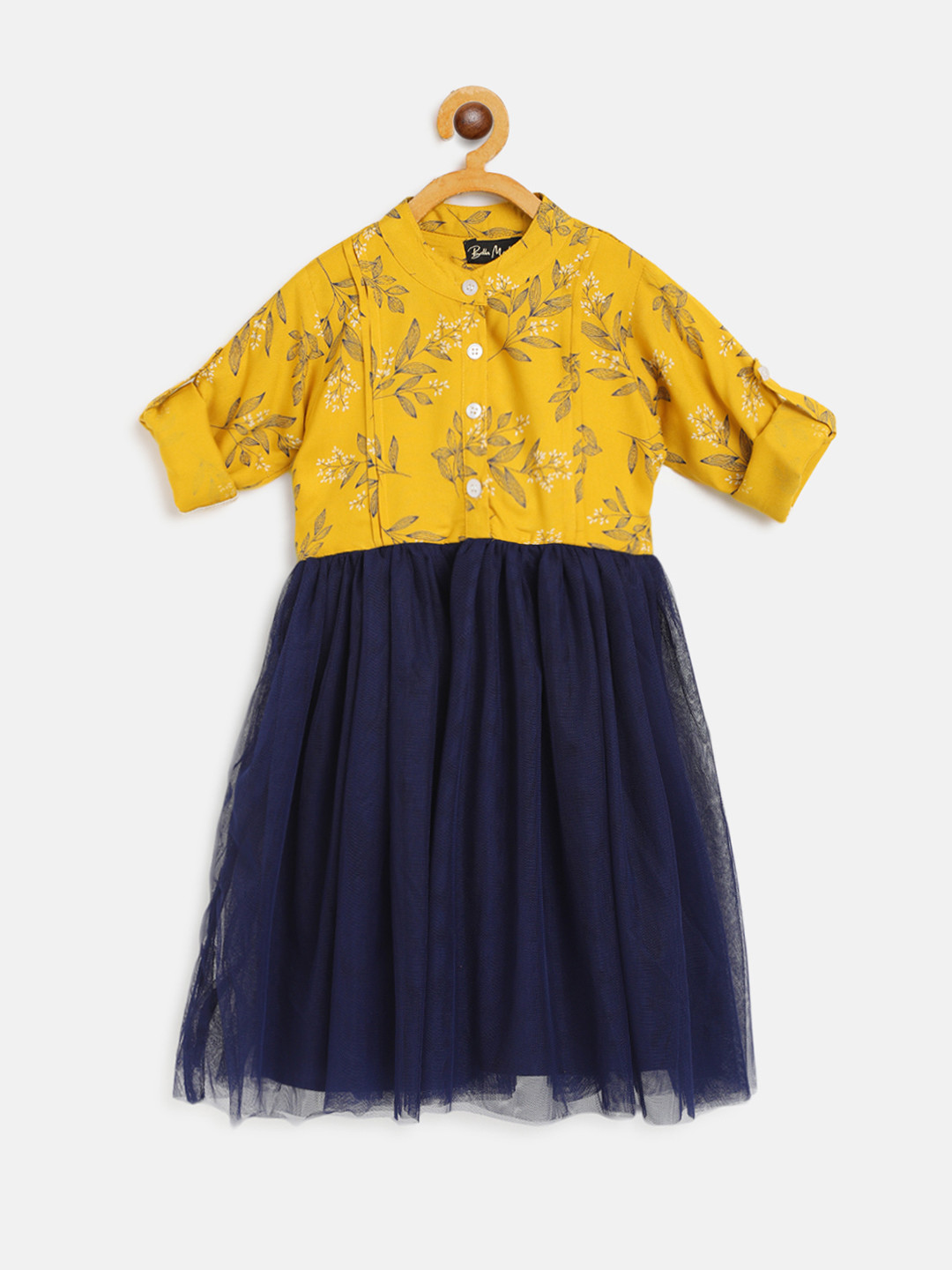 Buy Bella Moda Navy Blue & Yellow Floral Dress Dresses for Girls