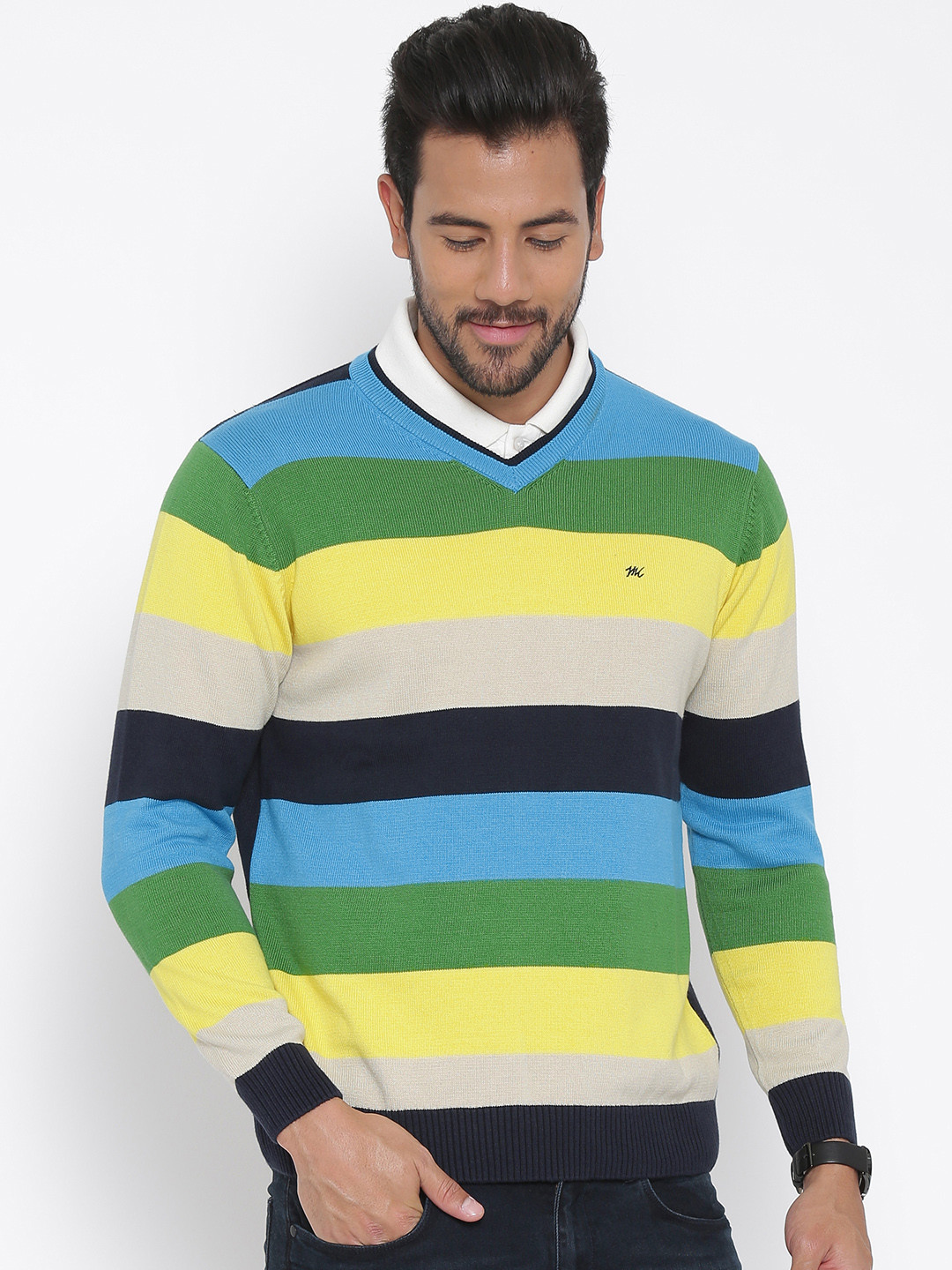 Buy Monte Carlo Men Multicoloured Striped Sweater Sweaters for Men