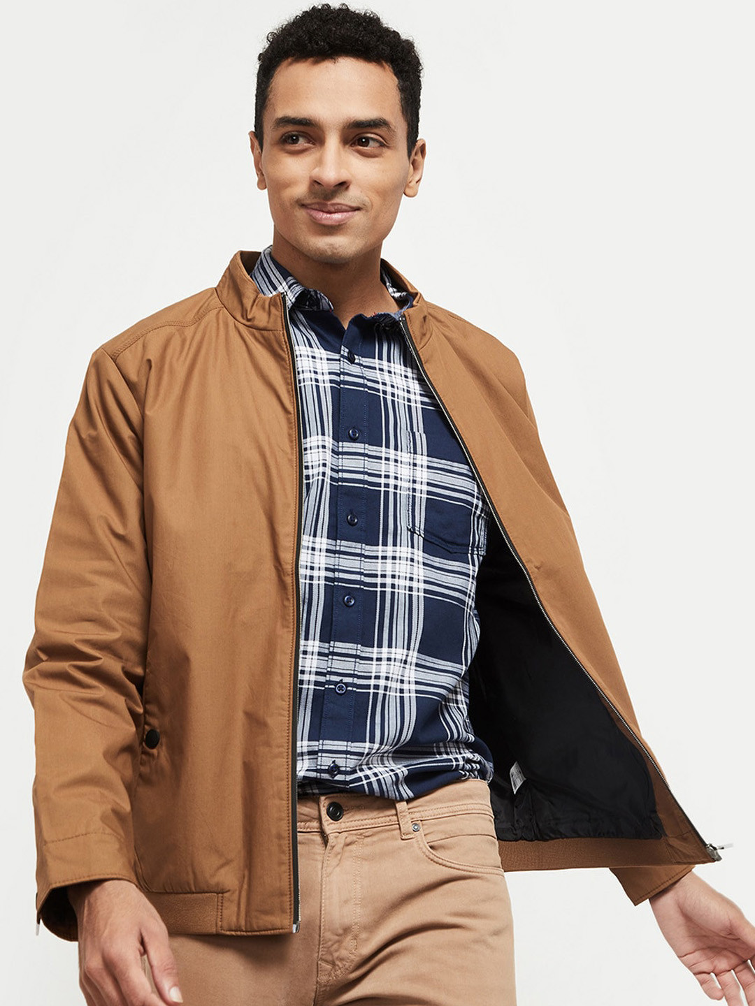 Buy Max Men Mustard Brown Pure Cotton Bomber Jacket Jackets for Men