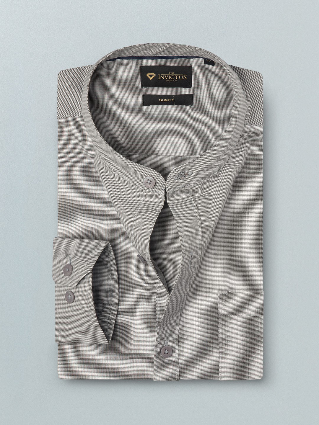 Buy INVICTUS Men Grey Slim Fit Self Design Pure Cotton Formal Shirt ...