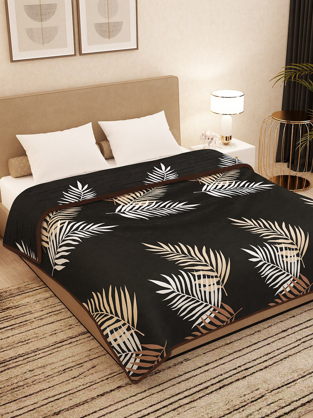 Buy Storyhome Black & White Floral AC Room 400 GSM Double Bed Blanket