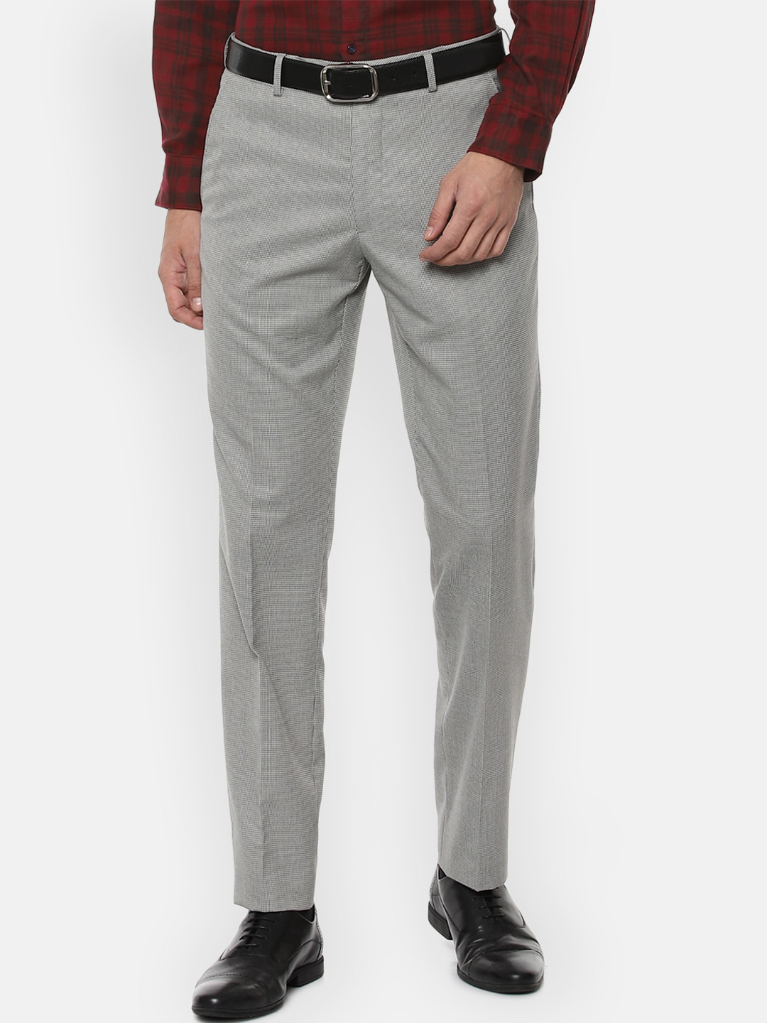 Buy Van Heusen Men Grey Solid Slim Fit Formal Trousers - Trousers for ...