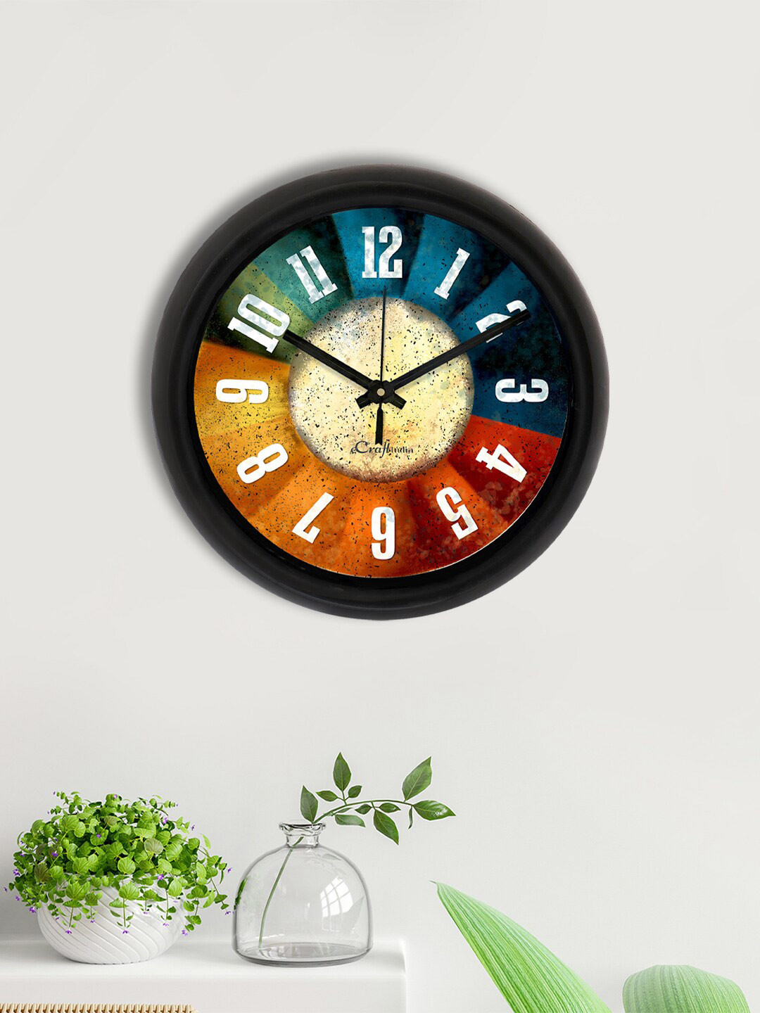 Buy ECraftIndia Blue & Yellow Vintage Printed Contemporary Wall Clock