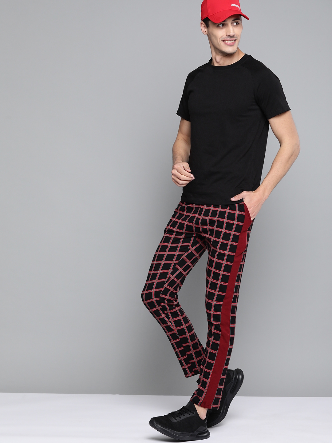 checked track pants