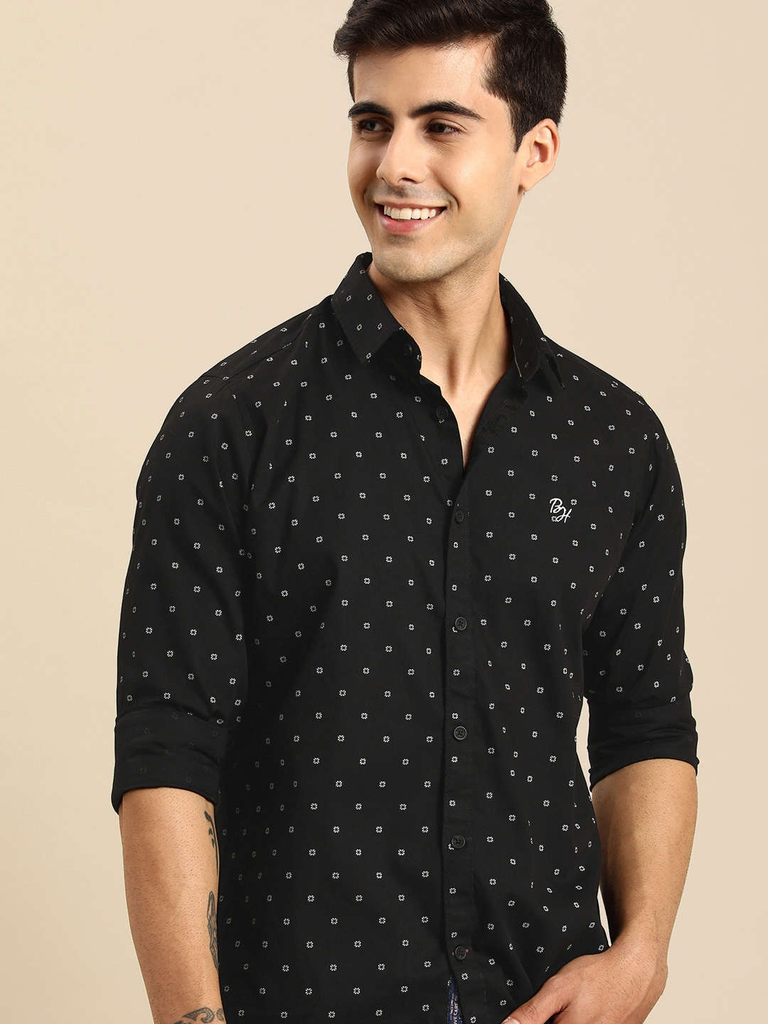 Buy Being Human Men Black & White Slim Fit Printed Casual Shirt ...