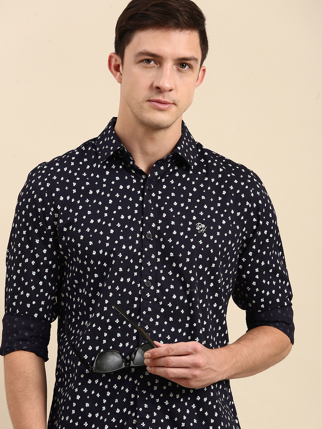 Buy Being Human Men Navy Blue Slim Fit Floral Printed Pure Cotton