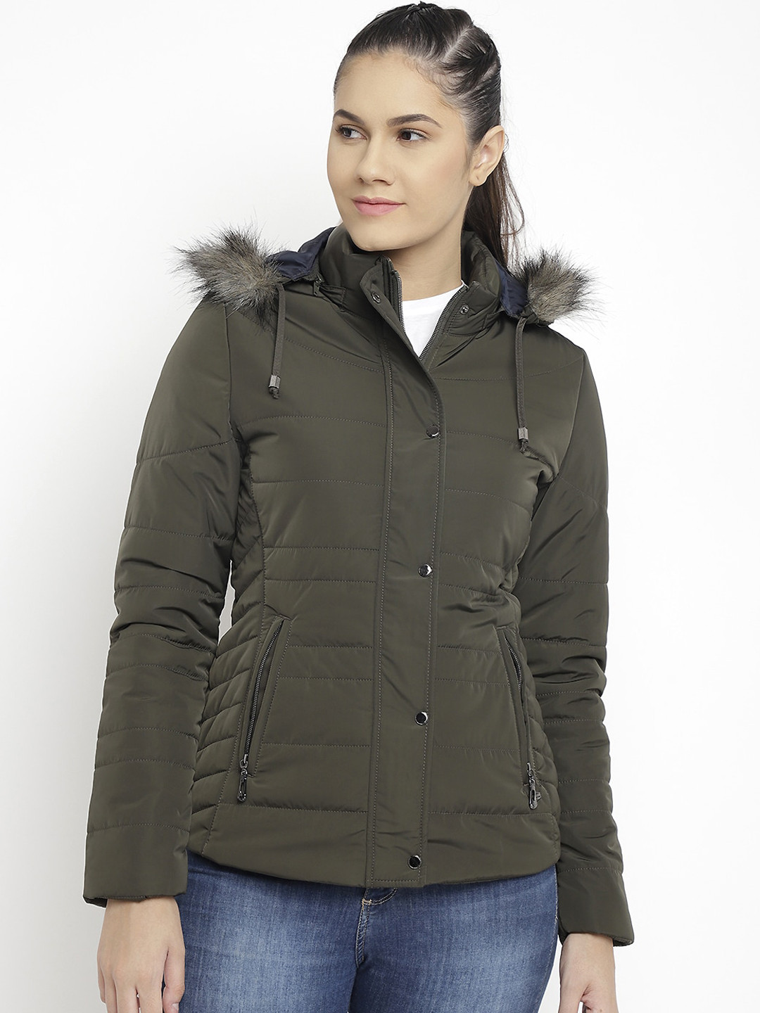 Buy LURE URBAN Women Olive Green Longline Parka Jacket Jackets for