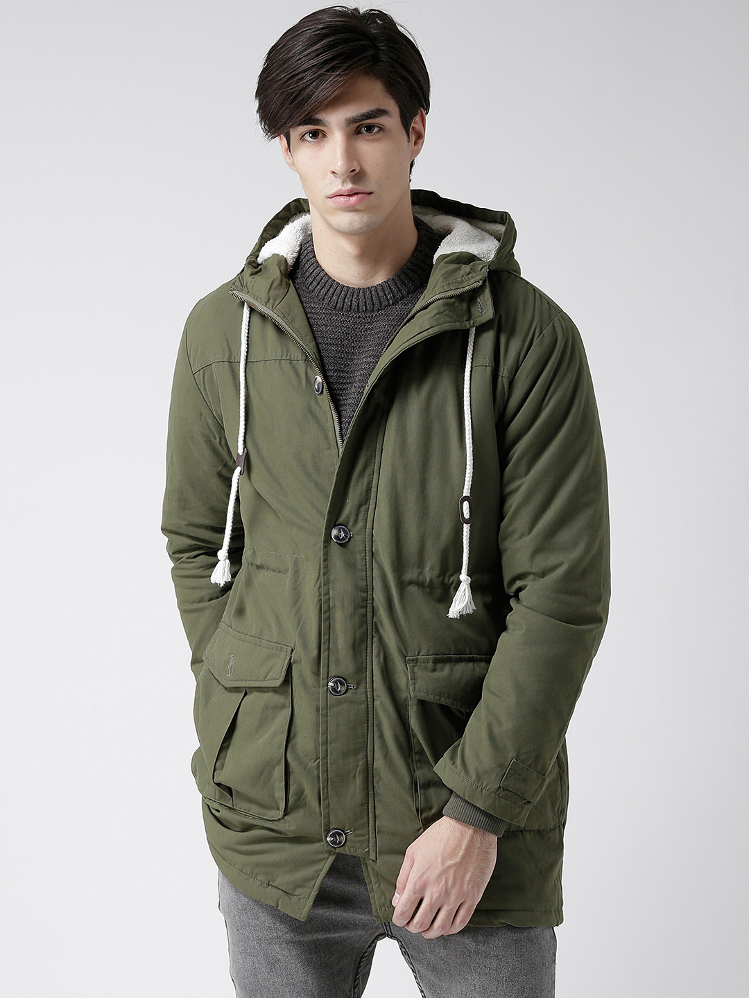 Buy Tokyo Laundry Olive Green Hooded Longline Jacket Jackets for Men
