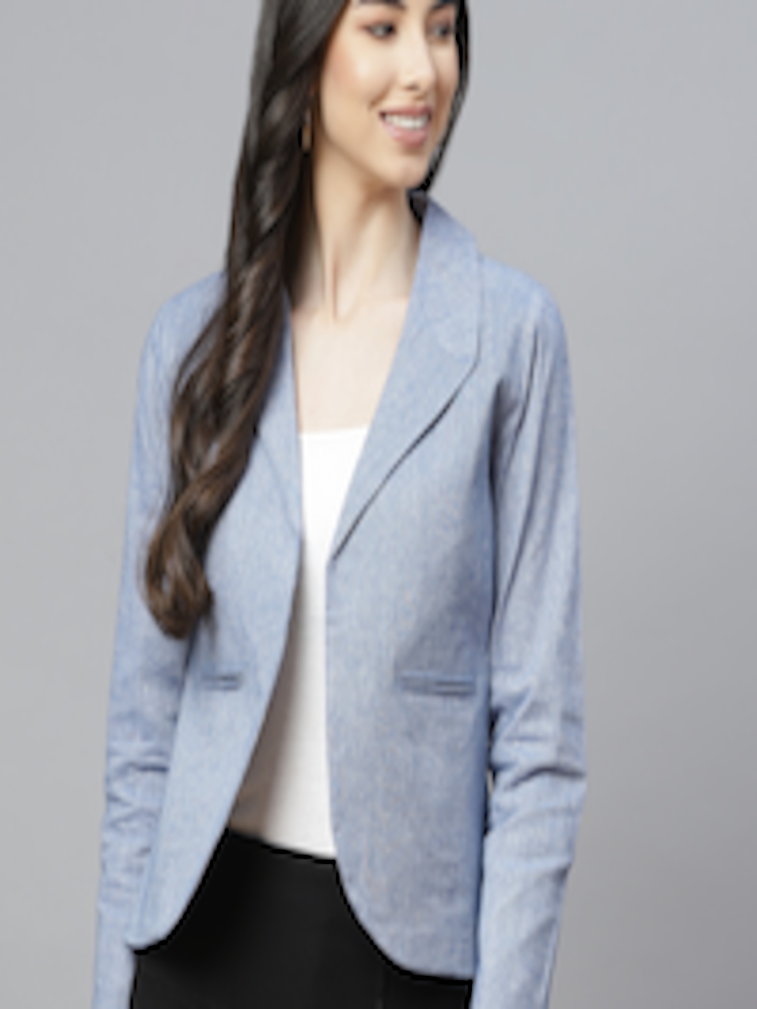 Buy Cottinfab Women Blue Pure Cotton Blazer With Shawl Collar - Blazers ...