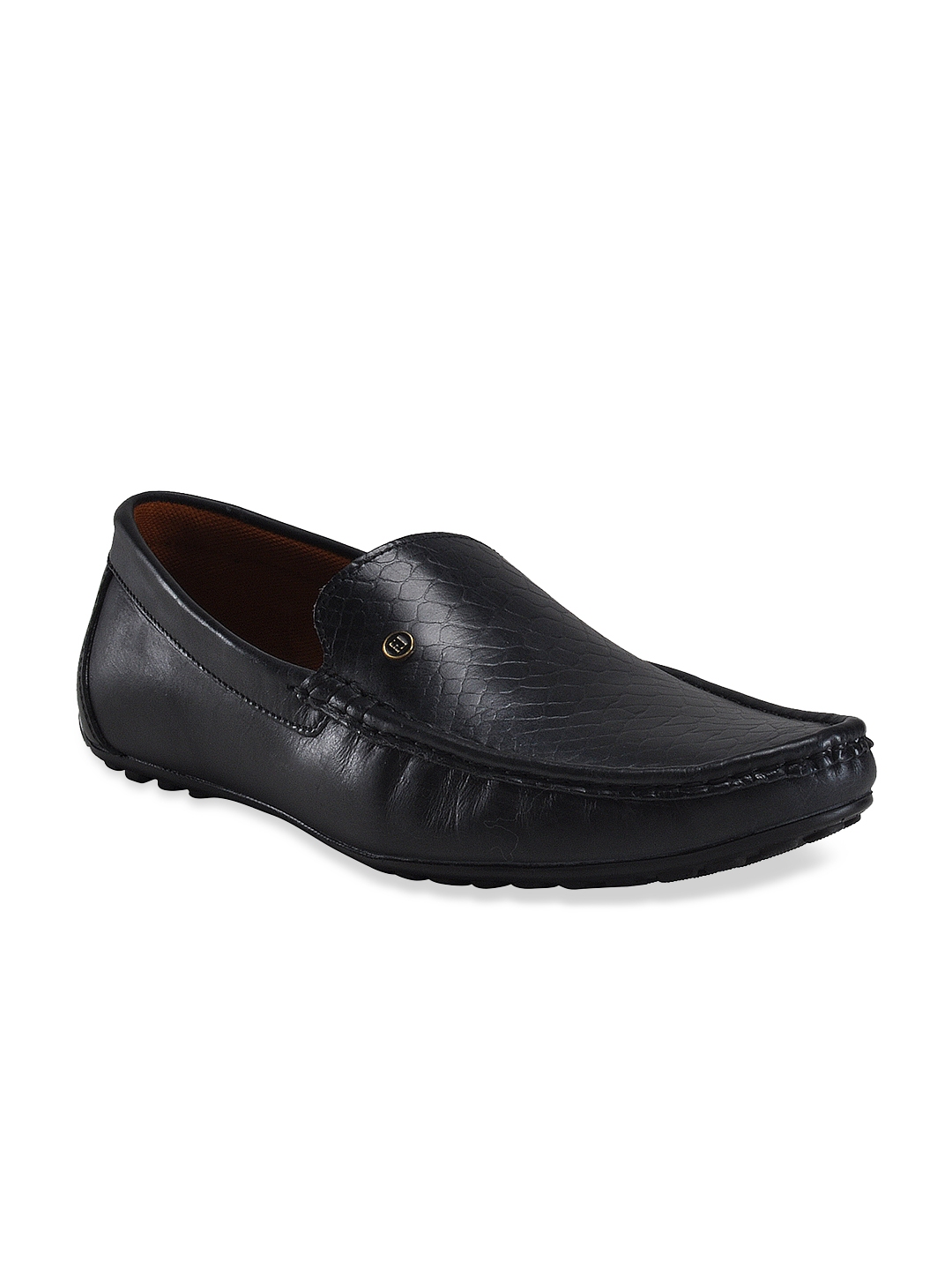 Buy Franco Leone Men Black Textured Leather Slip On Semiformal Shoes ...