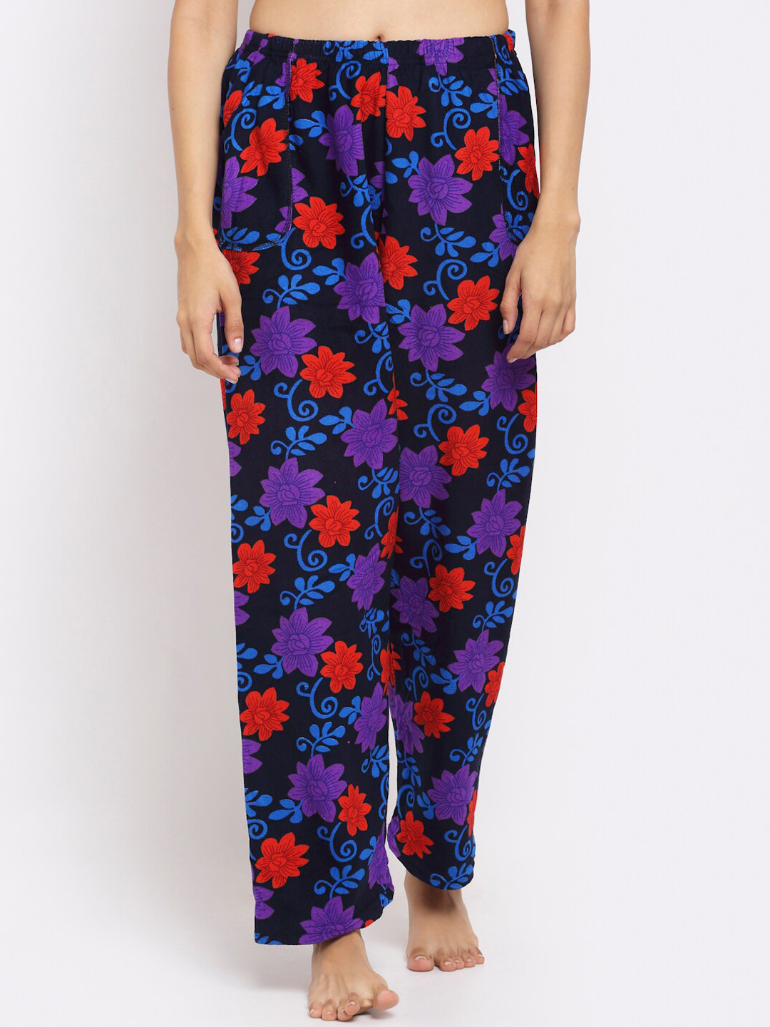 Buy NEUDIS Women Navy Blue & Red Floral Printed Warm Lounge Pants Lounge Pants for Women