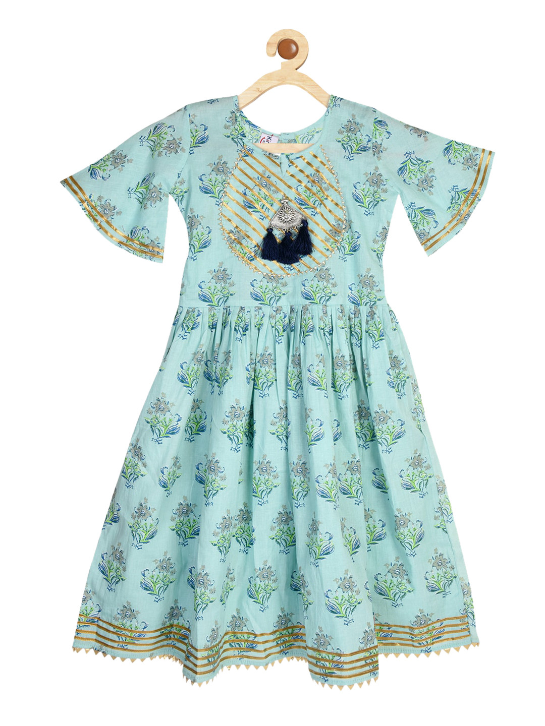 Kinder-Green bodies and Grey Purple Green black blue and black flower motif main image 1