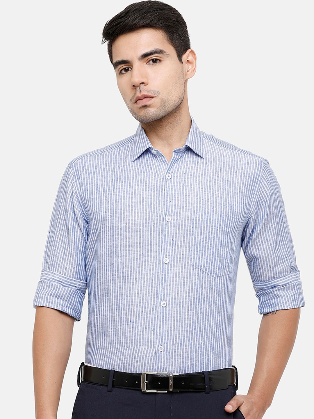 Buy Linen Club Men Blue Regular Fit Striped Casual Shirt - Shirts for ...