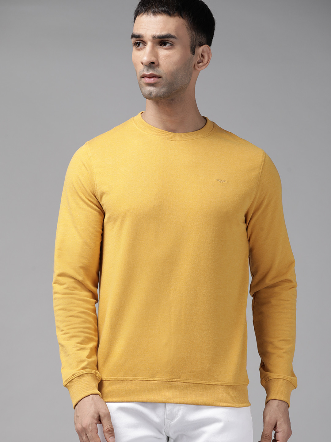 Buy Park Avenue Men Mustard Yellow Slim Fit Sweatshirt Sweatshirts