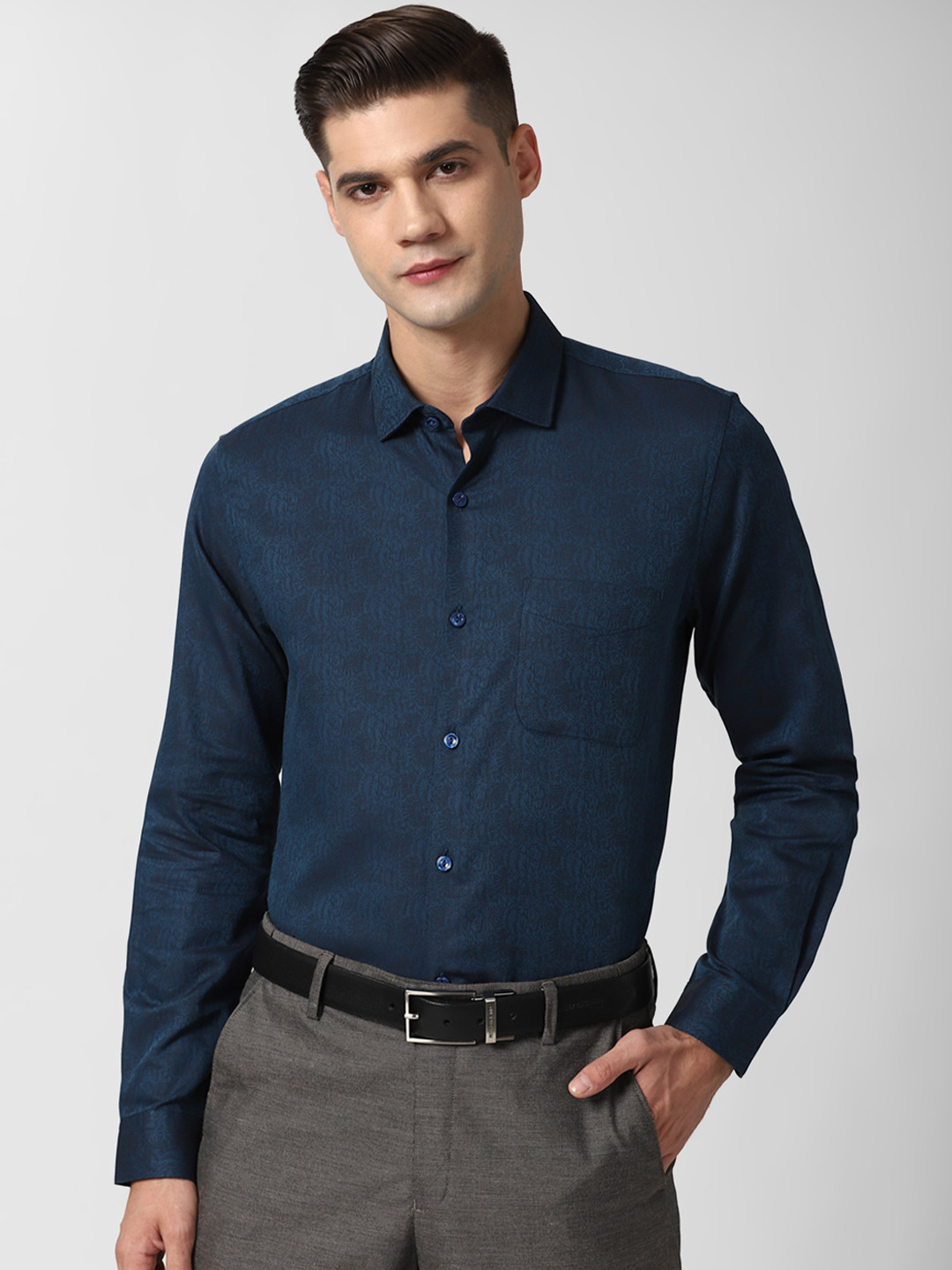 Buy Peter England Elite Men Navy Blue Slim Fit Opaque Formal Shirt ...