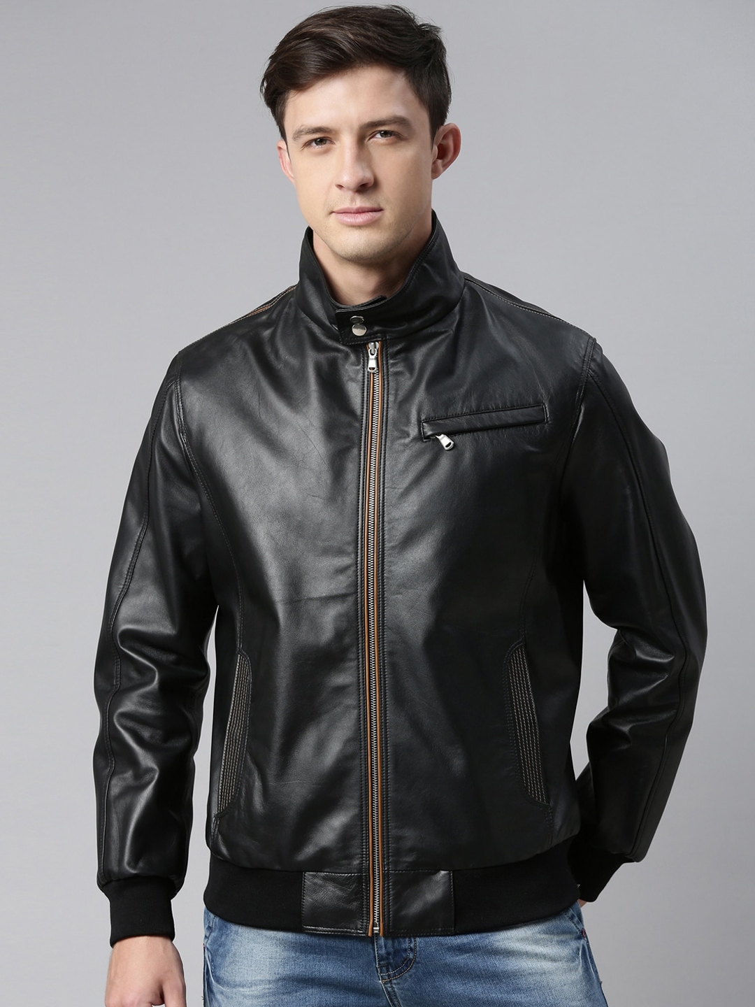 Buy MONOCHROME Men Black Leather Lightweight Biker Jacket - Jackets for
