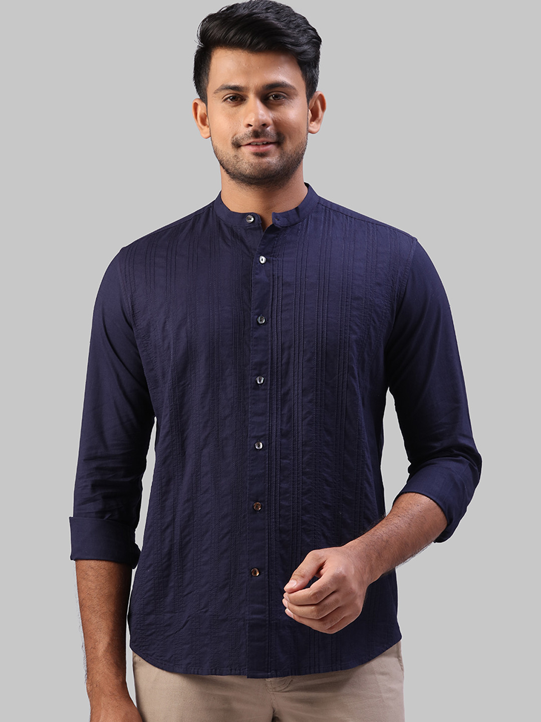 Buy Raymond Men Navy Blue Striped Textured Casual Shirt - Shirts for