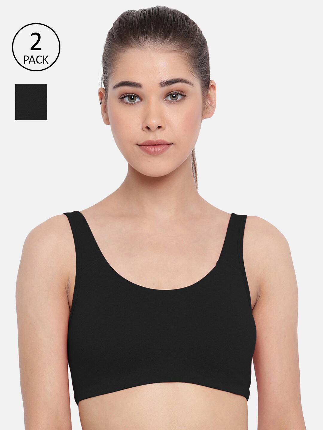 Buy Enamor Black Pack Of 2 Non Wired Non Padded Full Coverage Low Impact Slip On Sports Bra SB06