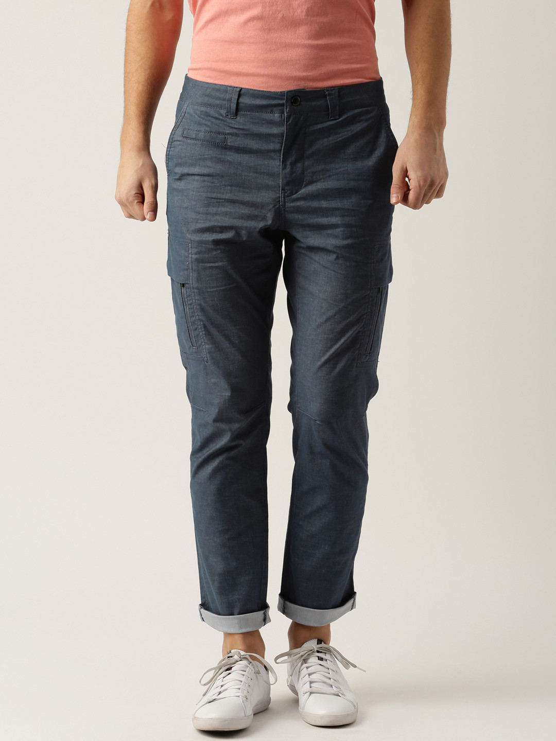 Buy Jeep Unisex Blue Solid Regular Fit Cargo Trousers Trousers for