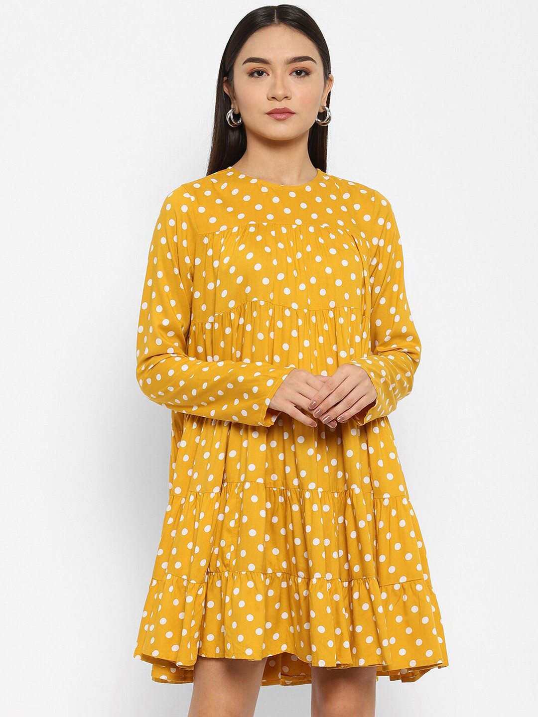 Buy Twenty3 Women Mustard Yellow Polka Dot A Line Dress Dresses for