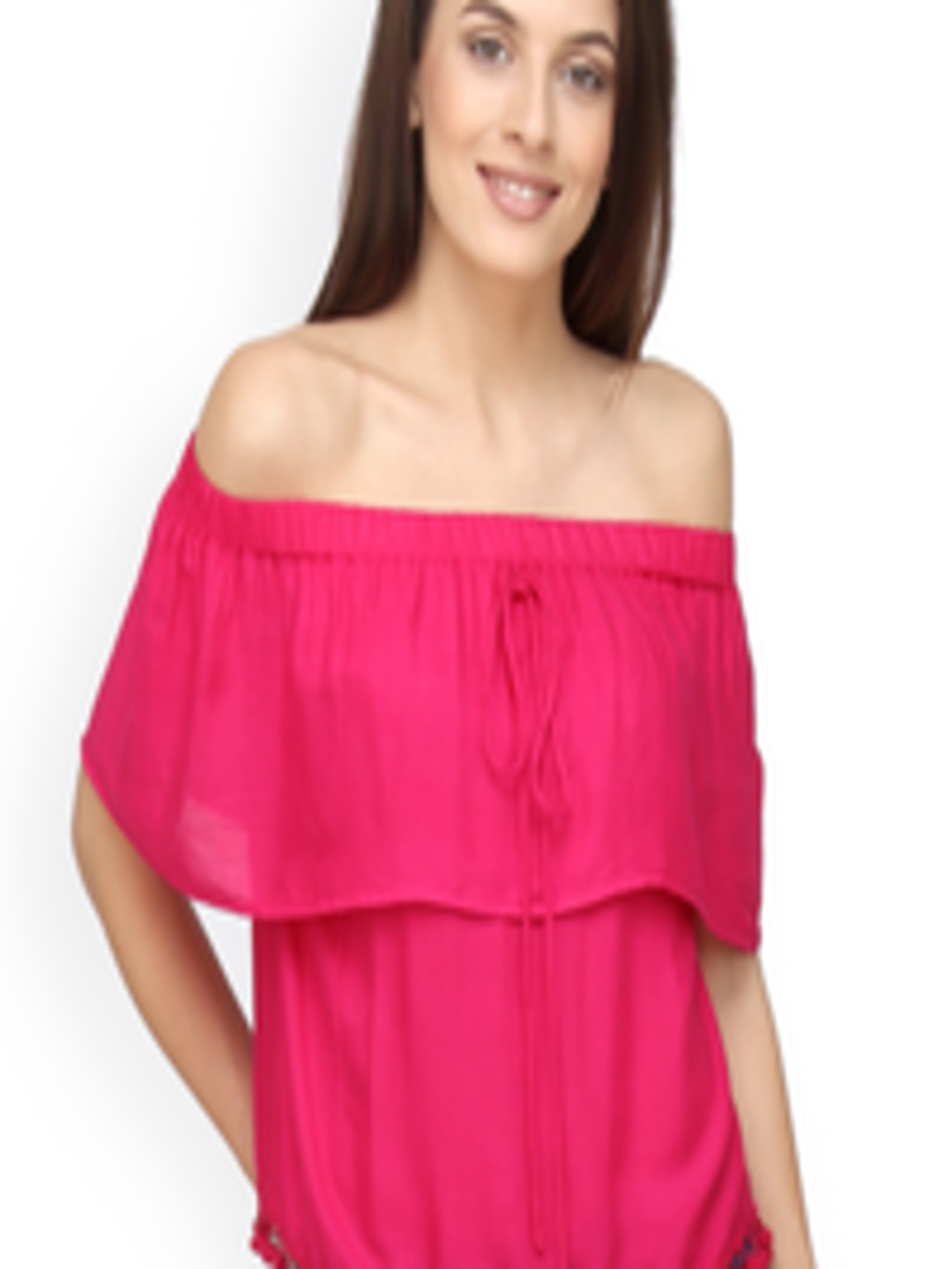 Buy 20Dresses Women Pink Solid Off Shoulder Layered Top - Tops for ...