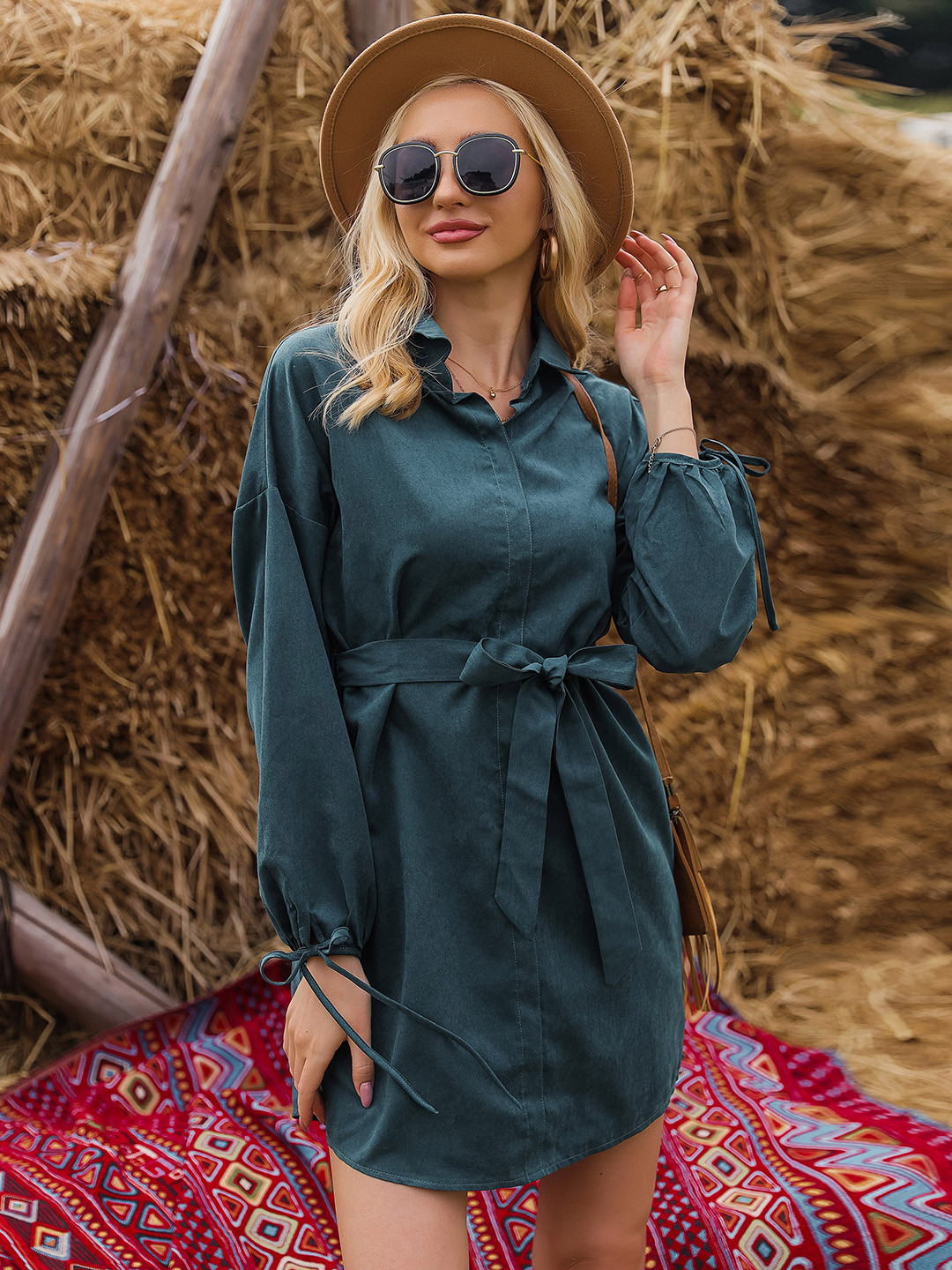 Buy URBANIC Women Teal Green Solid Shirt Dress Dresses for Women