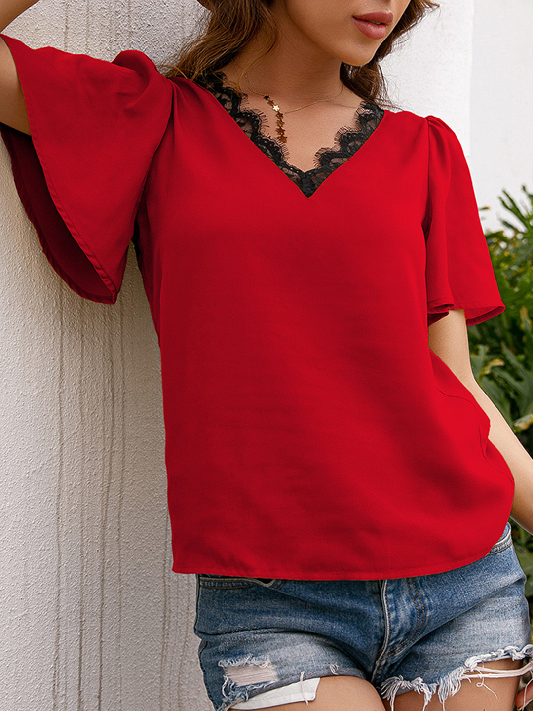 Buy URBANIC Red Solid Contrast Lace Regular Top - Tops for Women 15631190 | Myntra