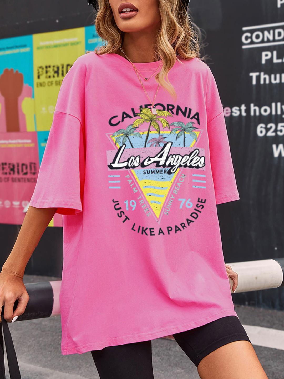 Buy URBANIC Women Pink & Black Typography Printed Extended Sleeves T Shirt - Tshirts for Women 