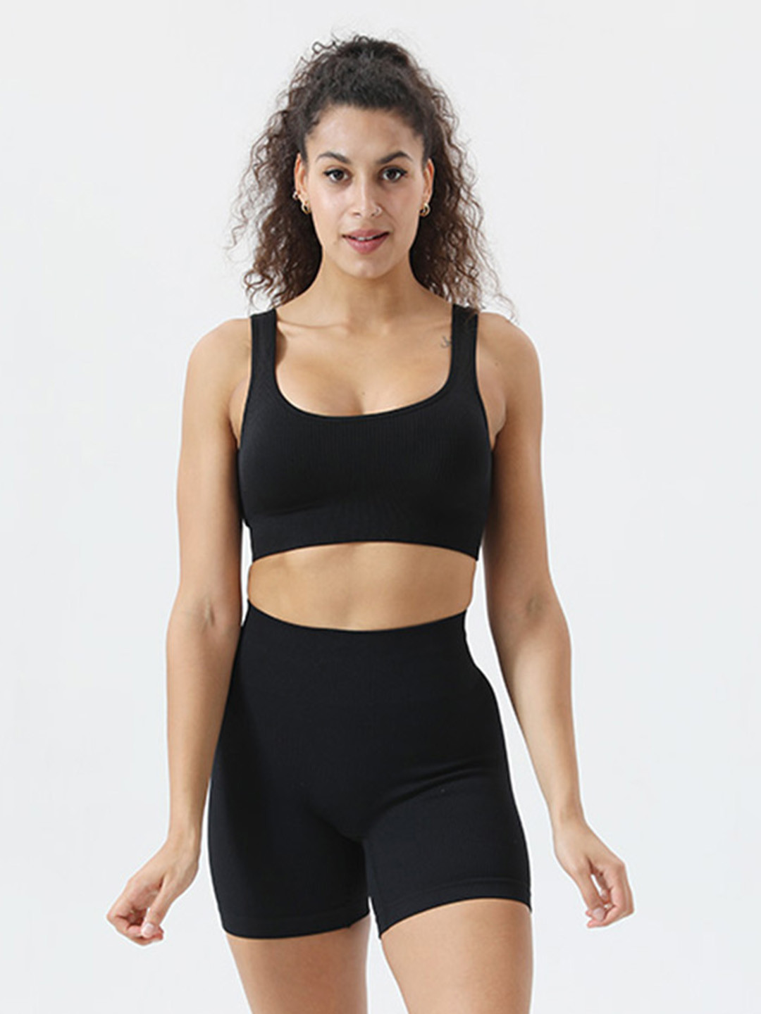 Buy URBANIC Women Black Ribbed Slim Fit Padded Gym Track Suit