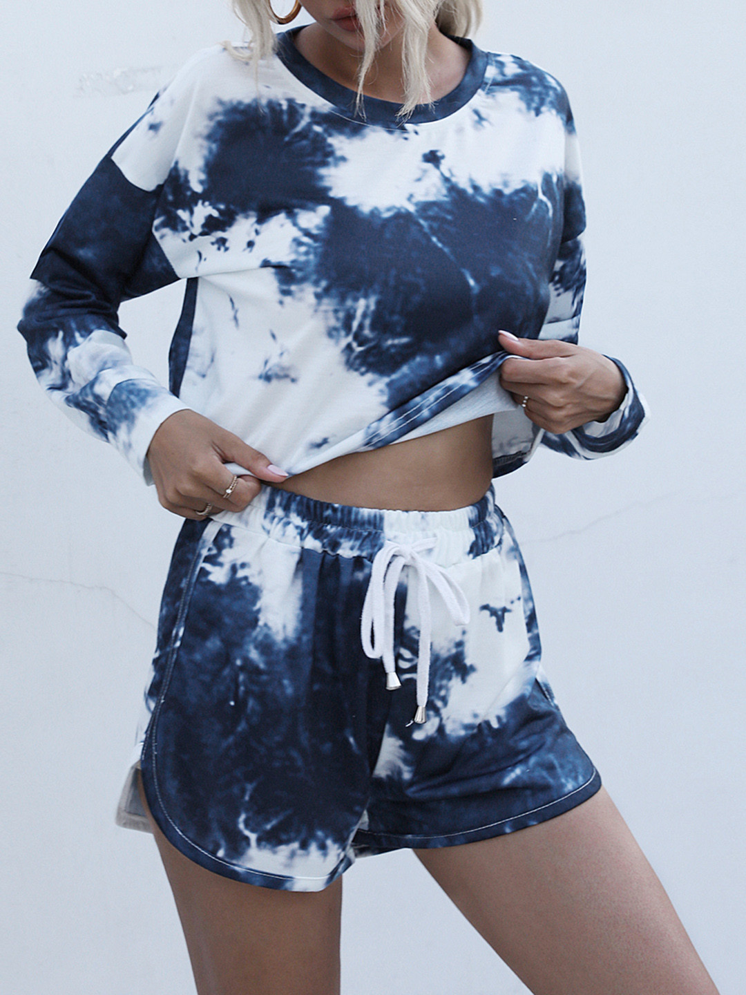 Buy URBANIC Women Navy Blue & White Tie & Dye Printed Night Suit - Night Suits for Women 