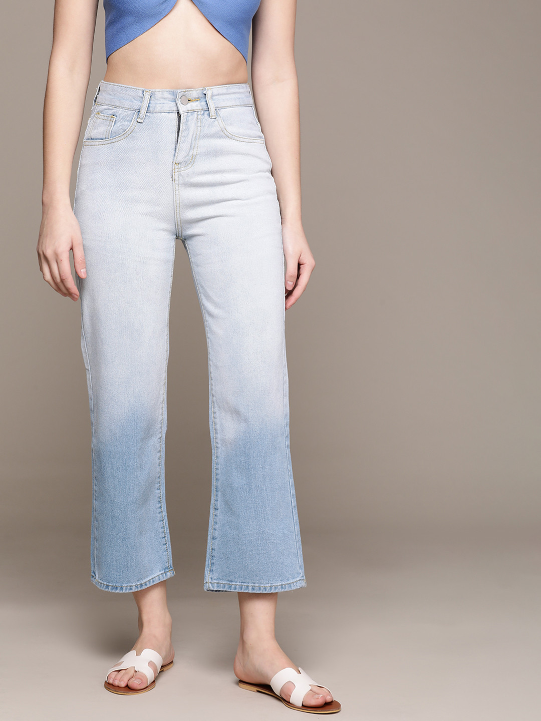 Buy URBANIC Women Blue Cotton Straight Fit Heavy Fade Ombre Jeans