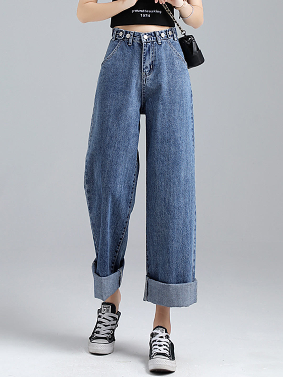 Buy URBANIC Women Blue Wide Leg Cotton Light Fade Jeans With Waist Tab