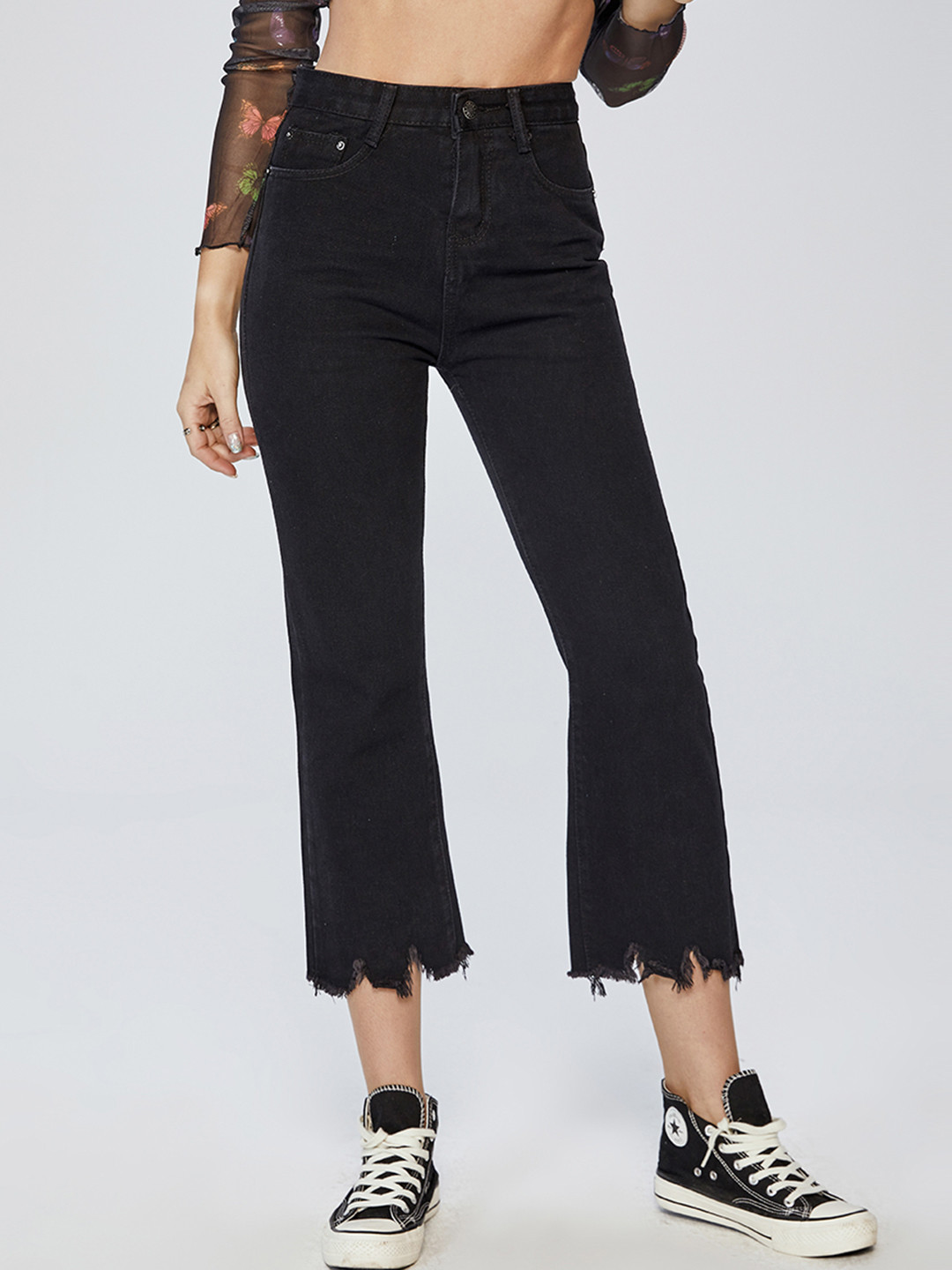 Buy URBANIC Women Black Cotton Regular Fit Clean Look Cropped Jeans