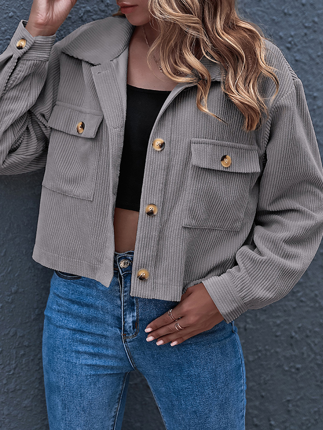 Buy URBANIC Women Grey Corduroy Jacket Jackets for Women 15634136