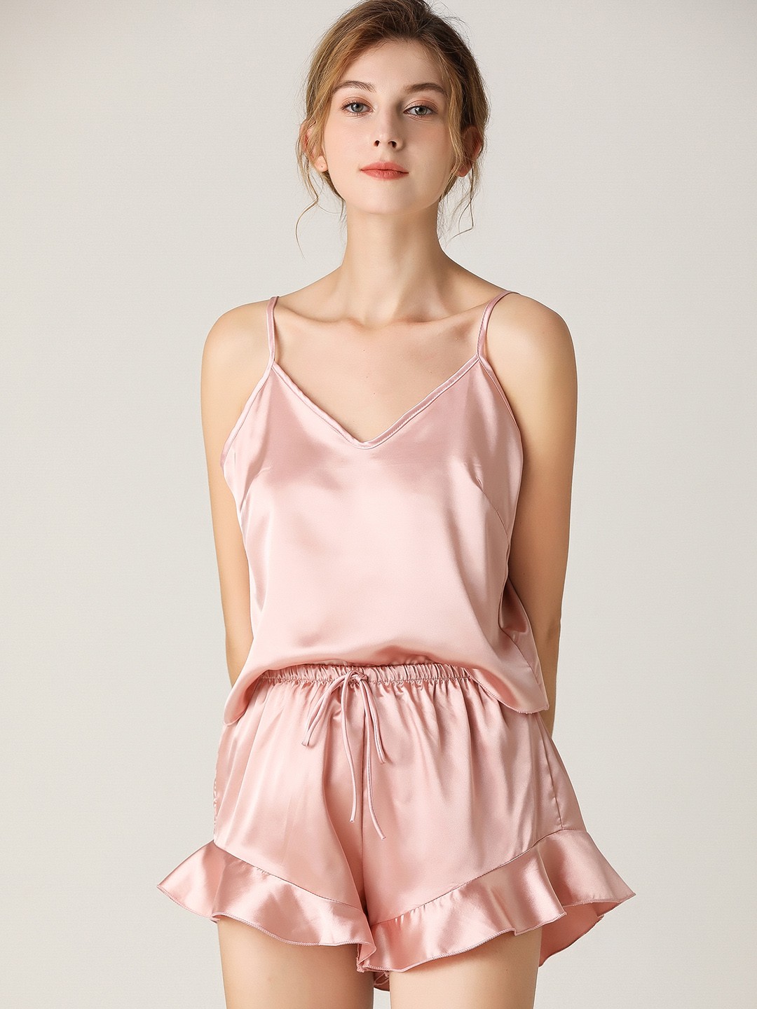 buy-urbanic-women-pink-satin-finish-shorts-set-night-suits-for-women