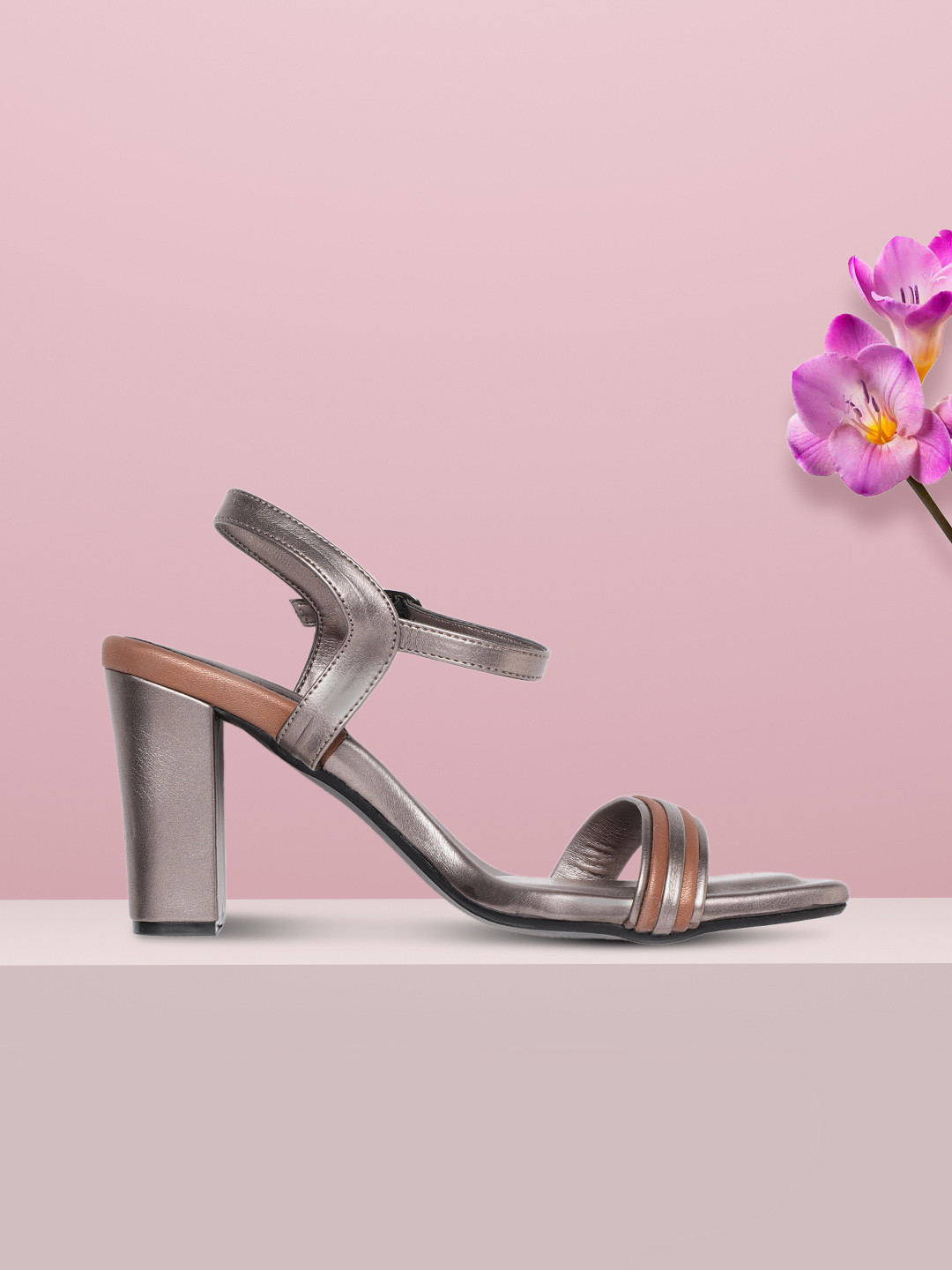 Buy CORSICA Gunmetal Toned & Brown Striped Block Heels - Heels for Women 15635610 | Myntra
