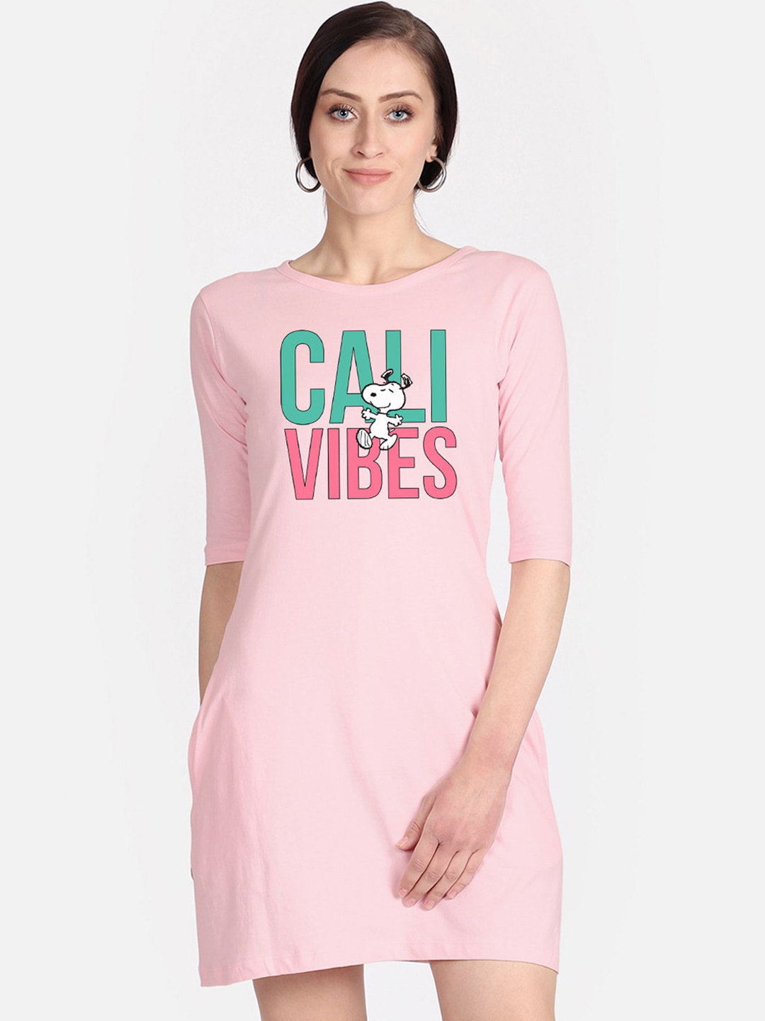Buy Free Authority Pink Peanuts Printed Pure Cotton T Shirt Dress