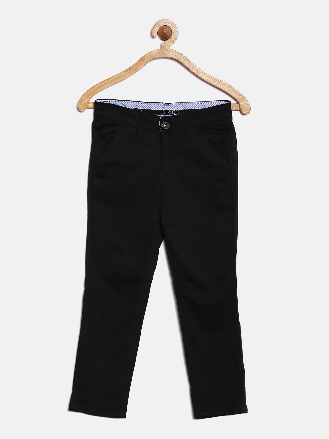 Buy Gini And Jony Boys Black Solid Slim Fit Flat Front Trousers ...