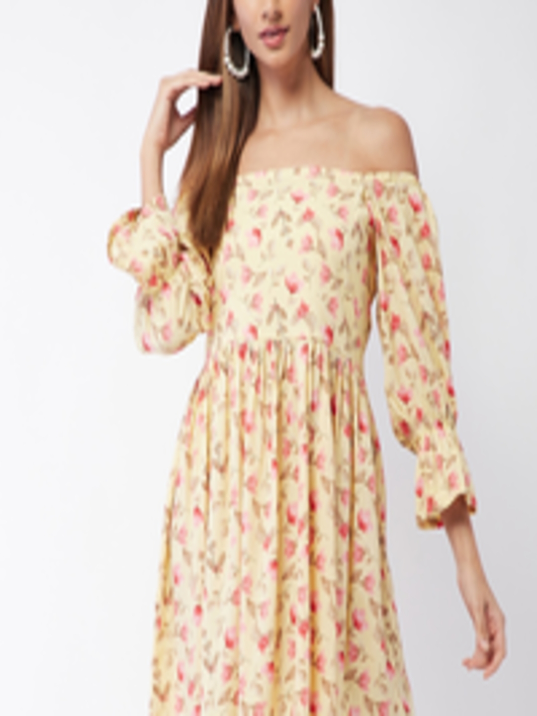 Buy InWeave Yellow Floral Off Shoulder Dress - Dresses for Women ...