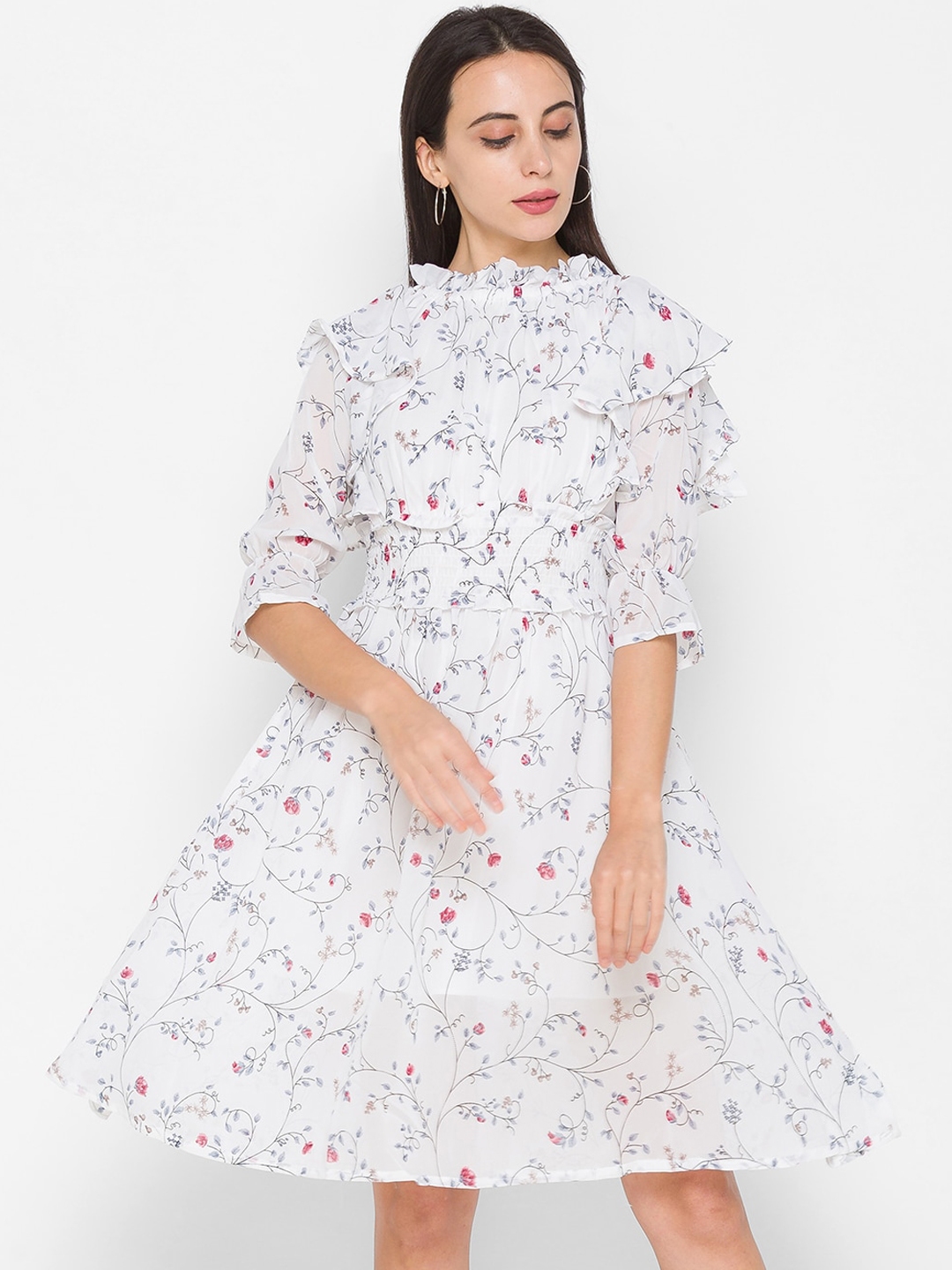 Buy ZOLA Women White & Black Floral Printed Dress - Dresses for Women ...