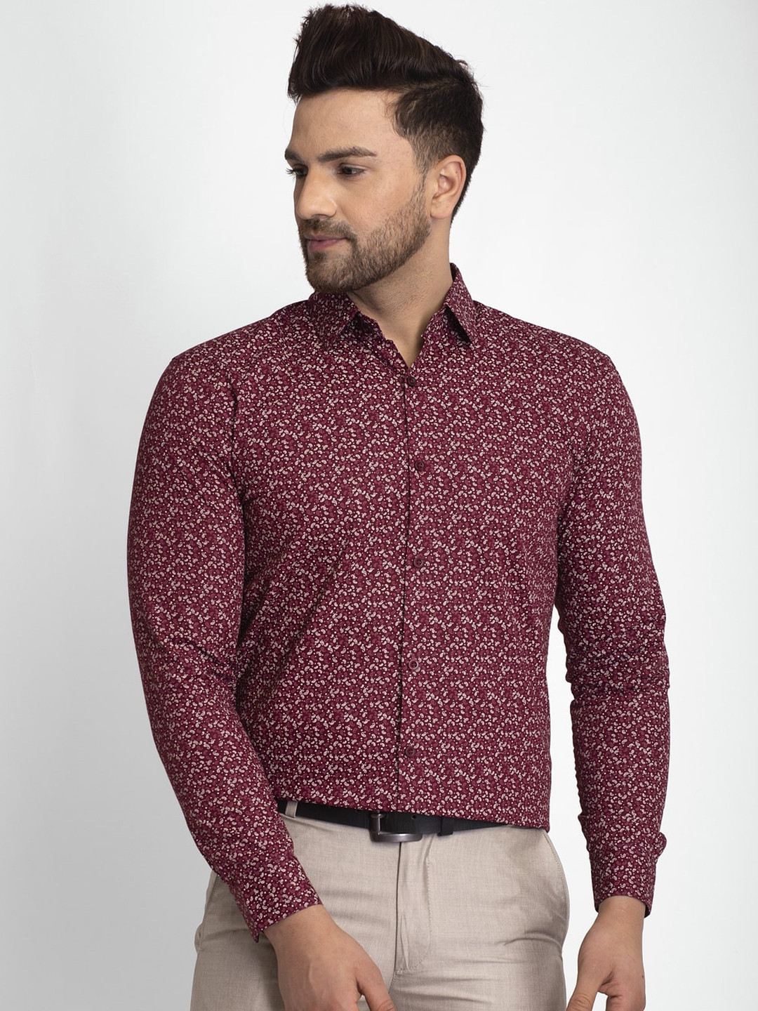 Buy JAINISH Men Maroon Smart Printed Formal Shirt - Shirts for Men ...
