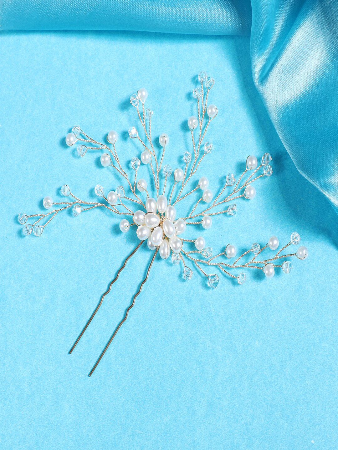 Buy AQUASTREET Women Gold Toned & White Embellished Pearl Hair Clip