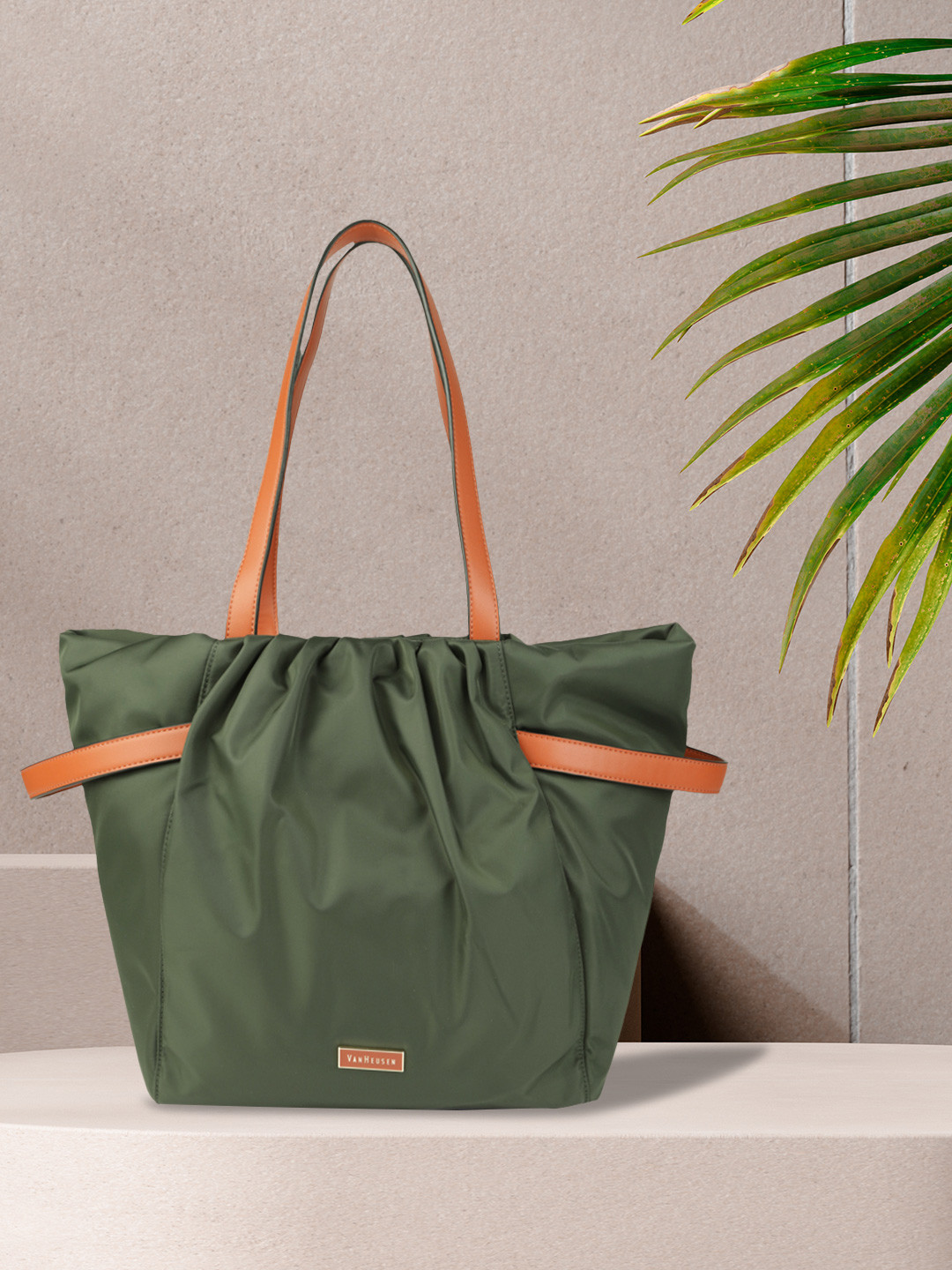 Buy Van Heusen Olive Green Solid Shoulder Bag Handbags for Women