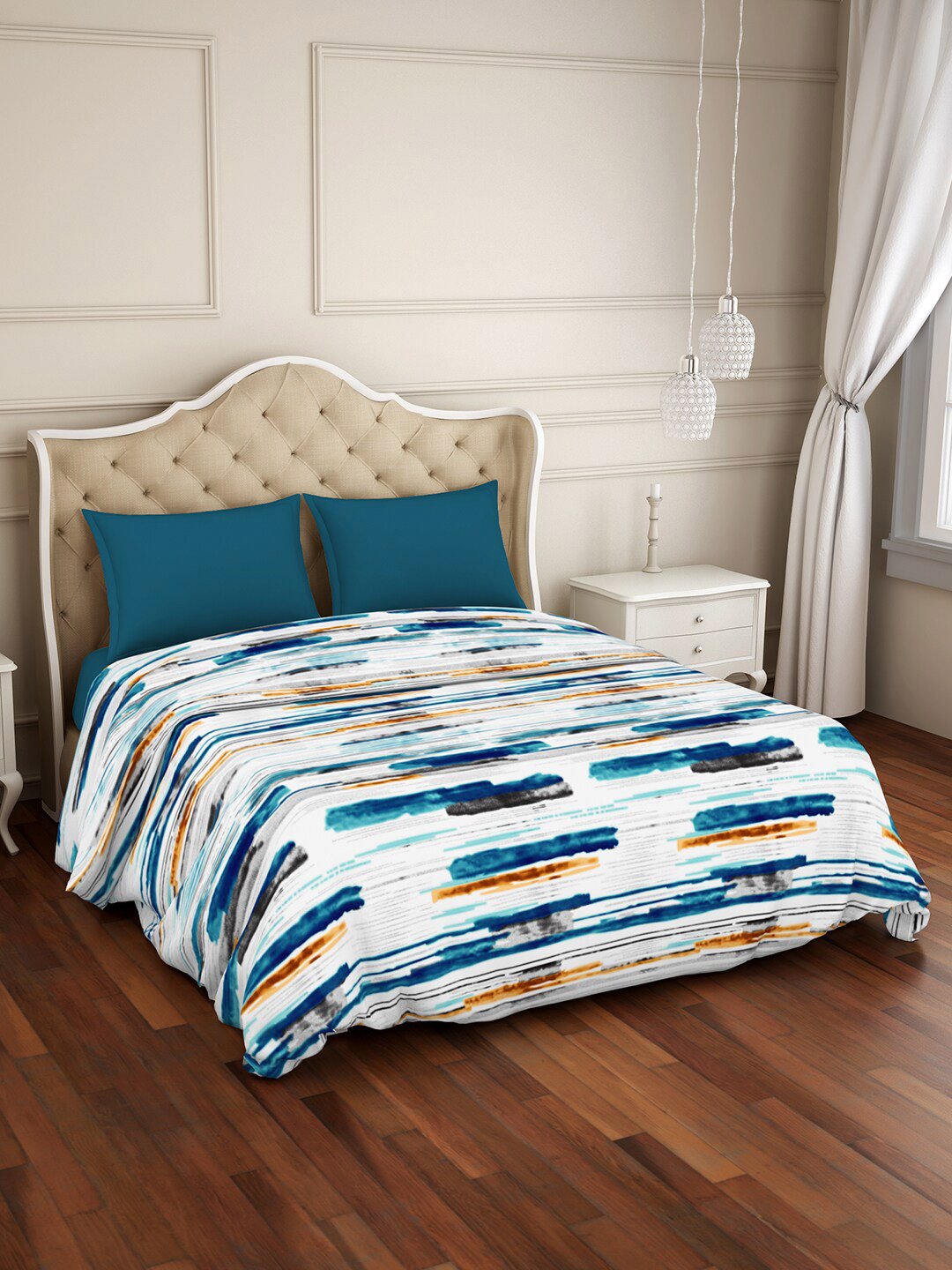 Buy Welspun Blue & Orange AC Room 120 GSM Double Bed Quilt Blankets