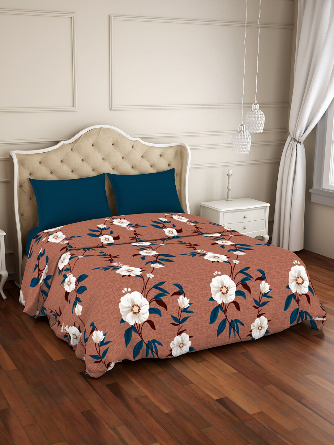 Buy Welspun Brown Floral Microfiber AC Room 120 GSM Double Bed Quilt
