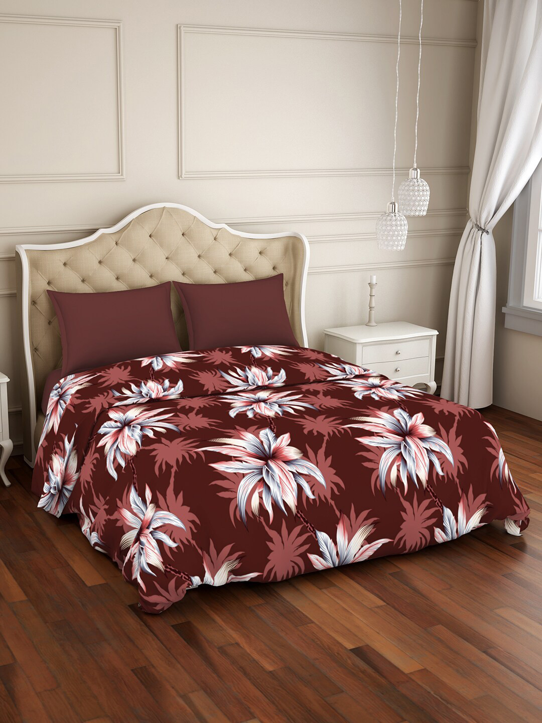 Buy Welspun Brown & White Floral Microfiber AC Room 120 GSM Double Bed