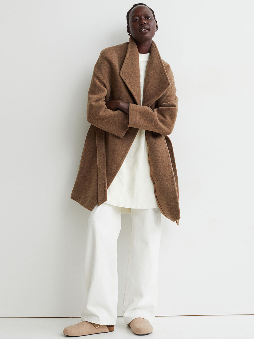 Buy H&M Woman Beige Wool Blend Coat Coats for Women 15650894 Myntra