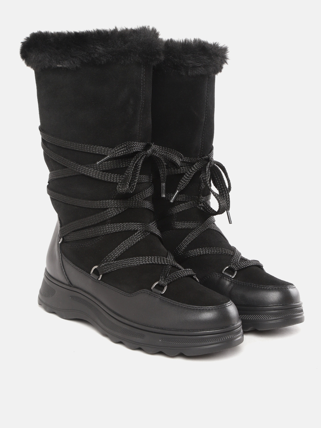 Buy Geox Women Black Leather High Top Flat Boots Boots for Women 15654518 Myntra