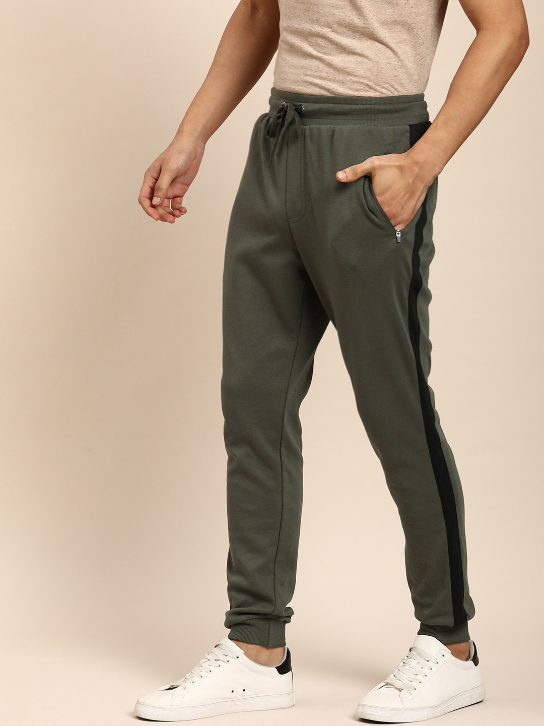 Buy Jockey Men Olive Green Solid Cotton Slim Fit Joggers Track Pants