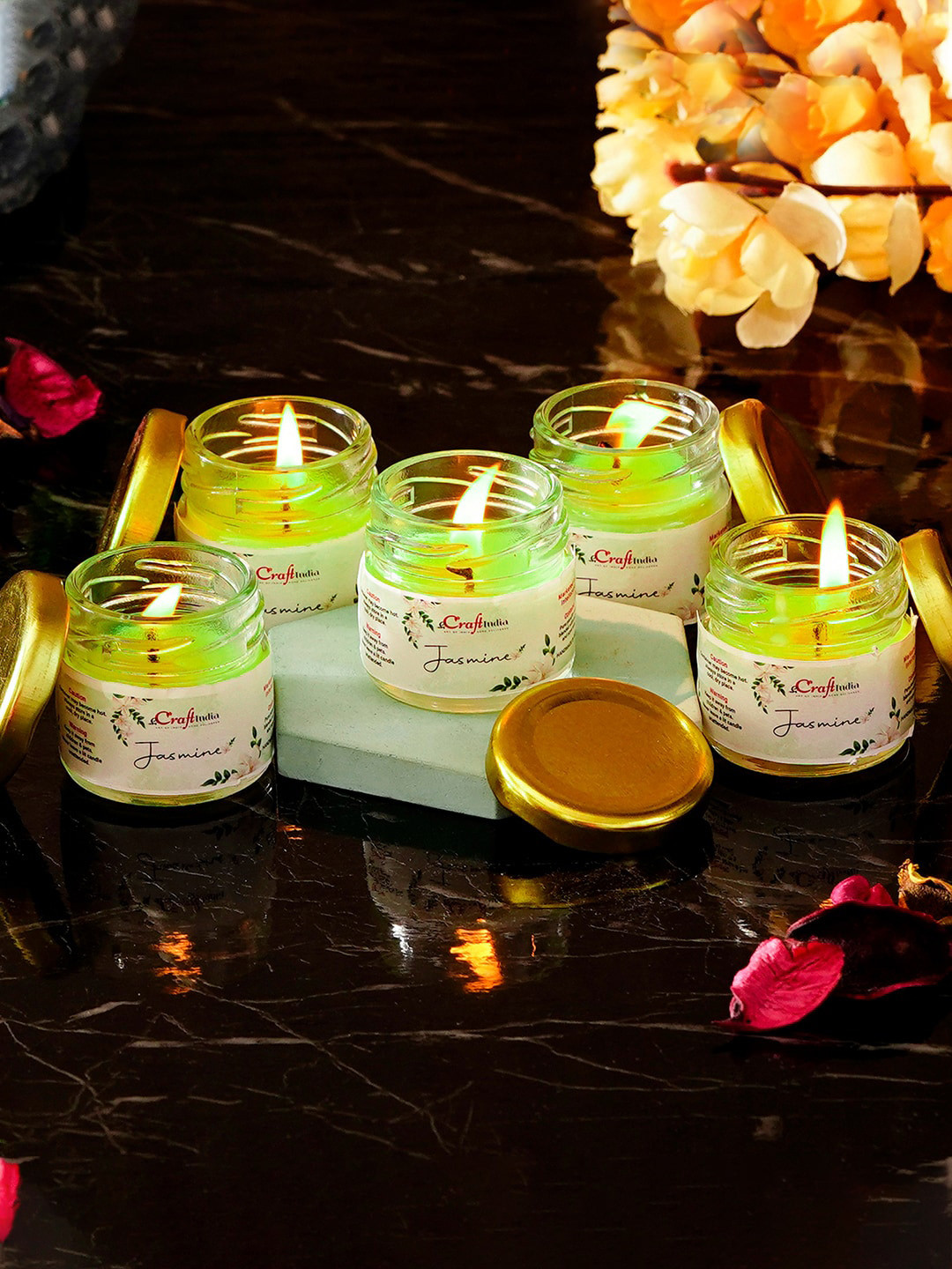 Buy ECraftIndia Set Of 5 Green Green Apple Scented Mini Jar Candles